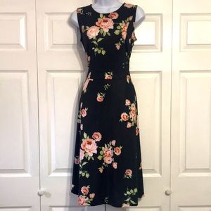 NWT Floral Roses Sleeveless Fit & Flare Midi Dress Women’s Size Medium